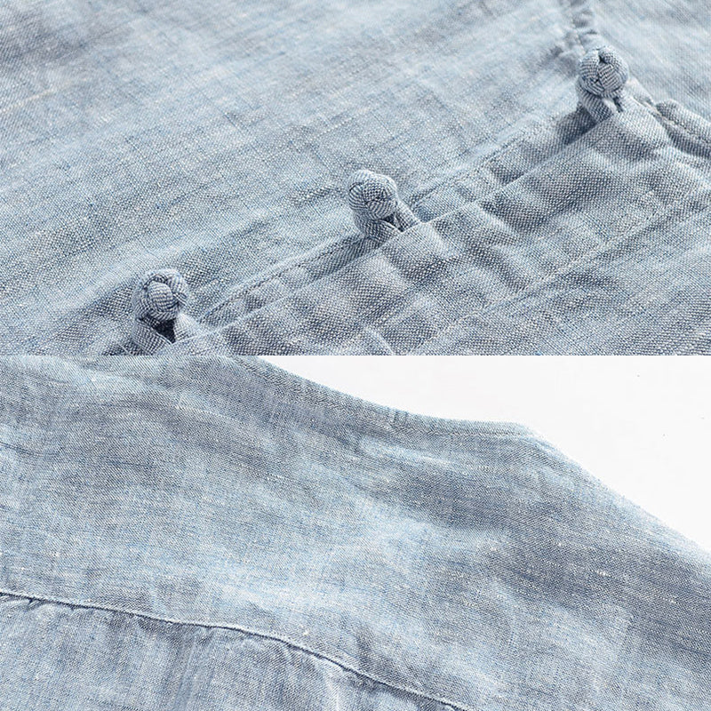 Kurzarmhemd aus 100 % Leinen mit Rundhalsausschnitt für Herren