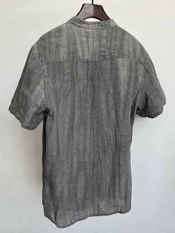 Camisa Henley de Manga Corta 100% Lino para Hombre