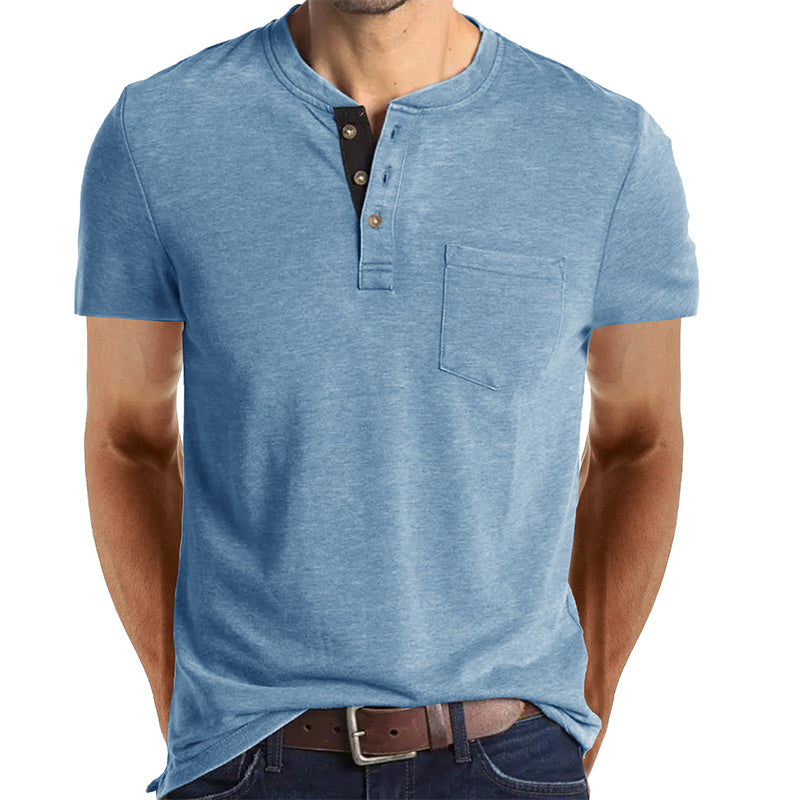 T-shirt Henley casual a maniche corte da uomo con taschino