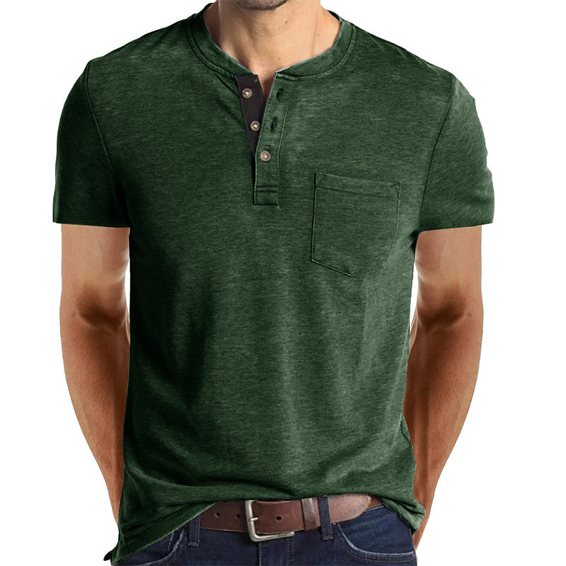 T-shirt Henley casual a maniche corte da uomo con taschino