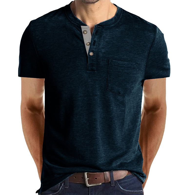 T-shirt Henley casual a maniche corte da uomo con taschino