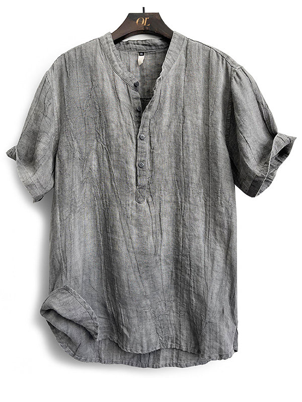 Camisa Henley de Manga Corta 100% Lino para Hombre