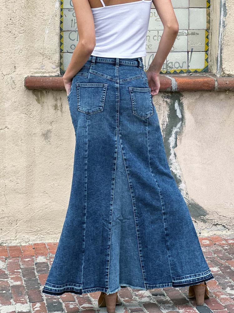Stretch Slimming A-Line Jean Maxi Skirt