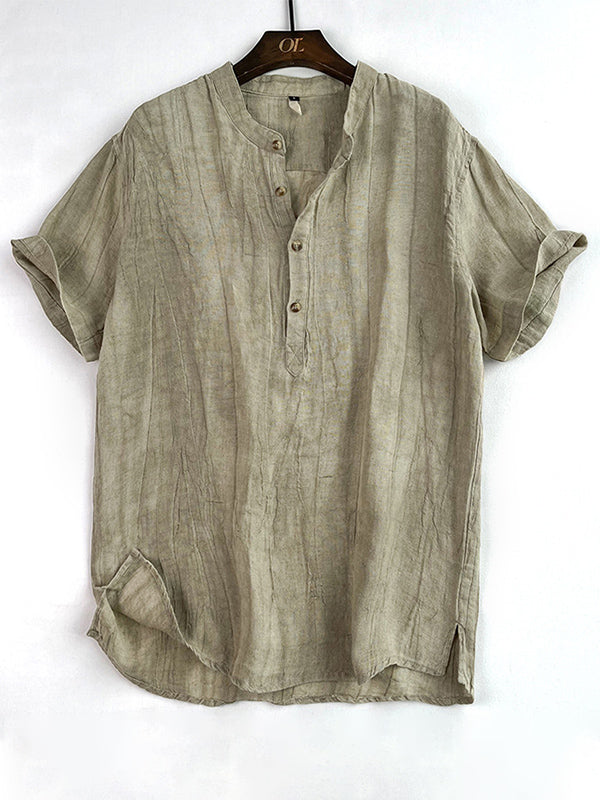 Camisa Henley de Manga Corta 100% Lino para Hombre