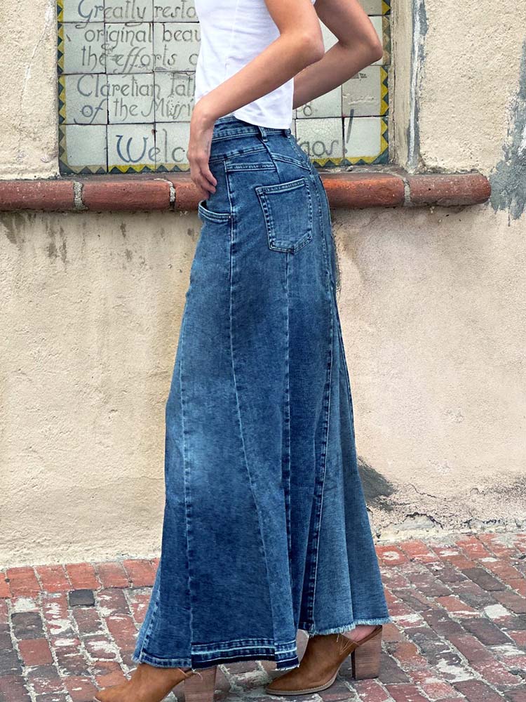 Stretch Slimming A-Line Jean Maxi Skirt
