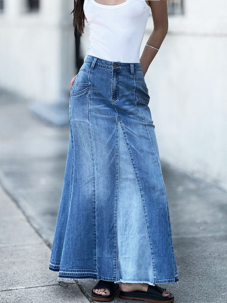 Stretch Slimming A-Line Jean Maxi Skirt