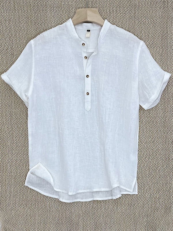 Camisa Henley de Manga Corta 100% Lino para Hombre