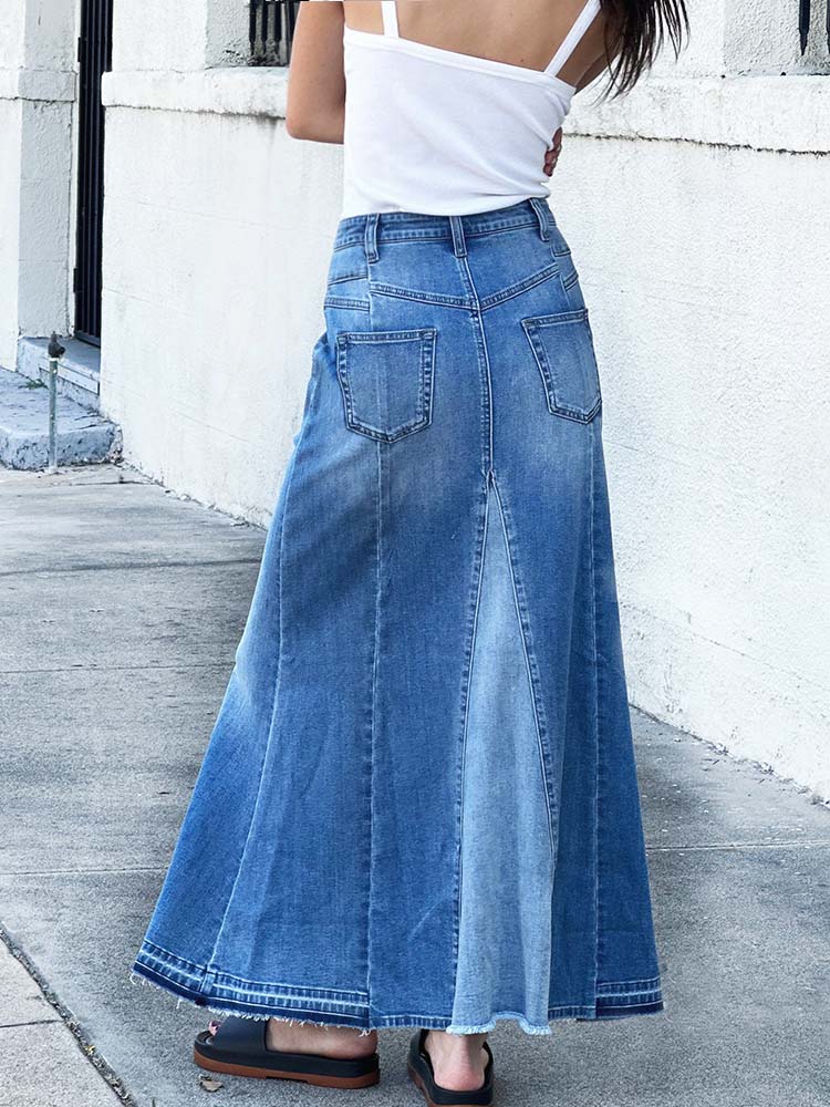 Stretch Slimming A-Line Jean Maxi Skirt