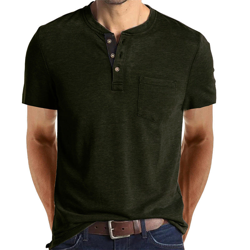 T-shirt Henley casual a maniche corte da uomo con taschino