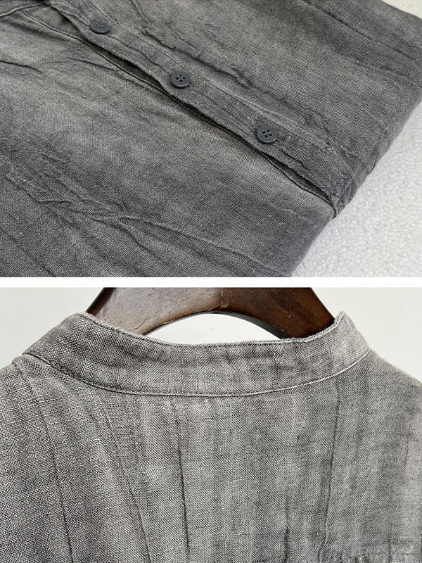 Camisa Henley de Manga Corta 100% Lino para Hombre