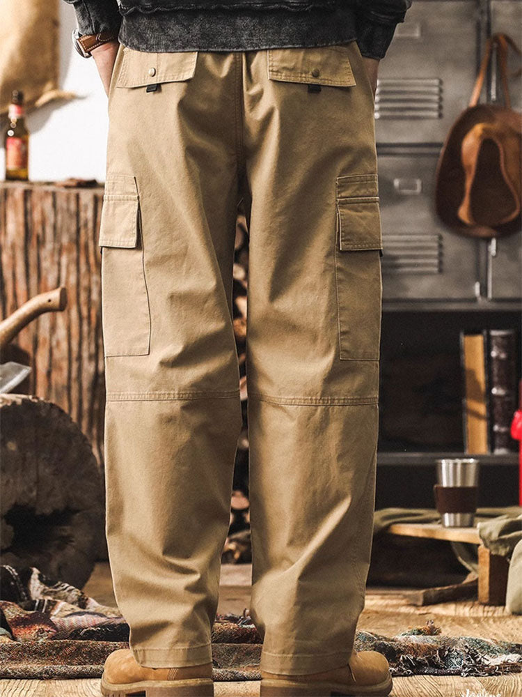 Vintage-Cargohose für Herren mit mehreren Taschen, geradem Bein und Baumwoll-Design