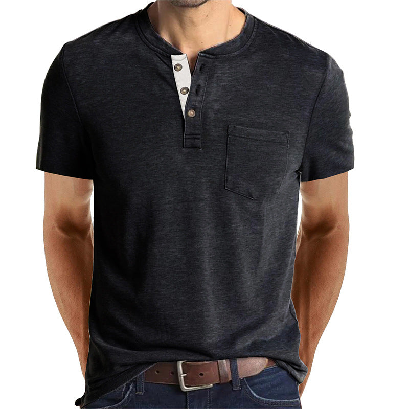 T-shirt Henley casual a maniche corte da uomo con taschino