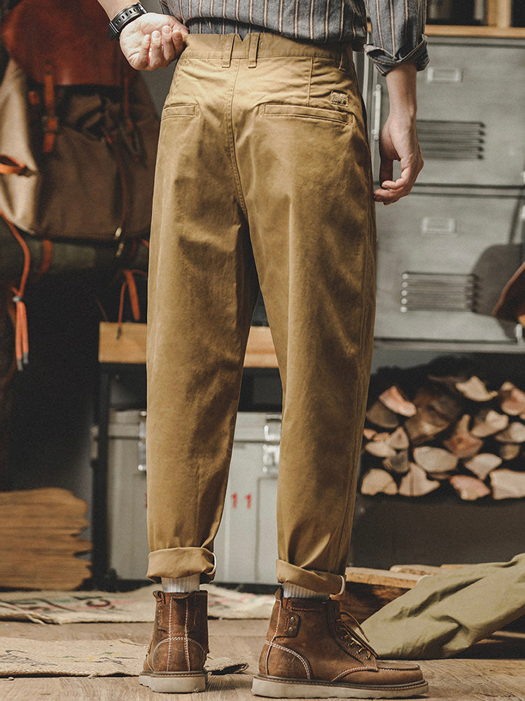 Men's Vintage-Inspired Washed Tapered Chino Pants