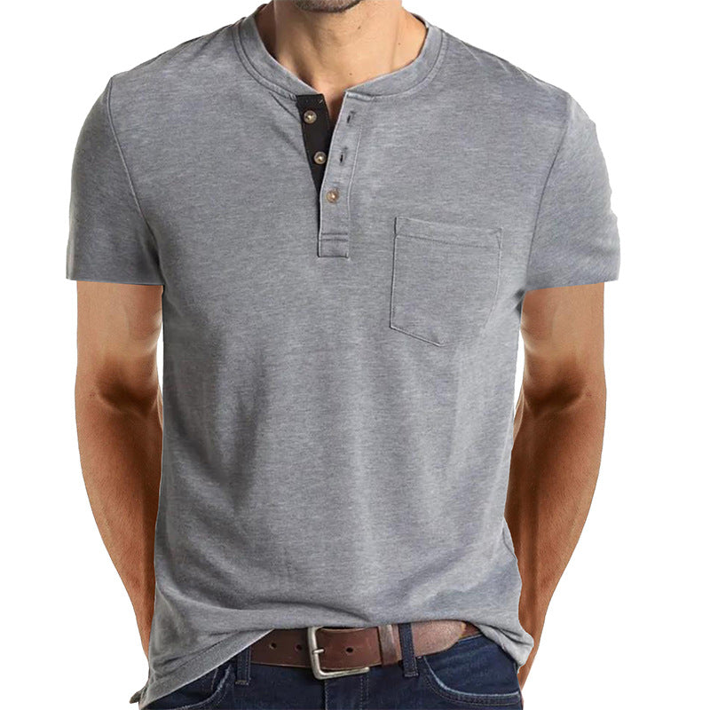 T-shirt Henley casual a maniche corte da uomo con taschino
