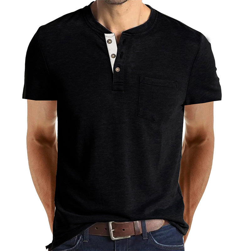 T-shirt Henley casual a maniche corte da uomo con taschino