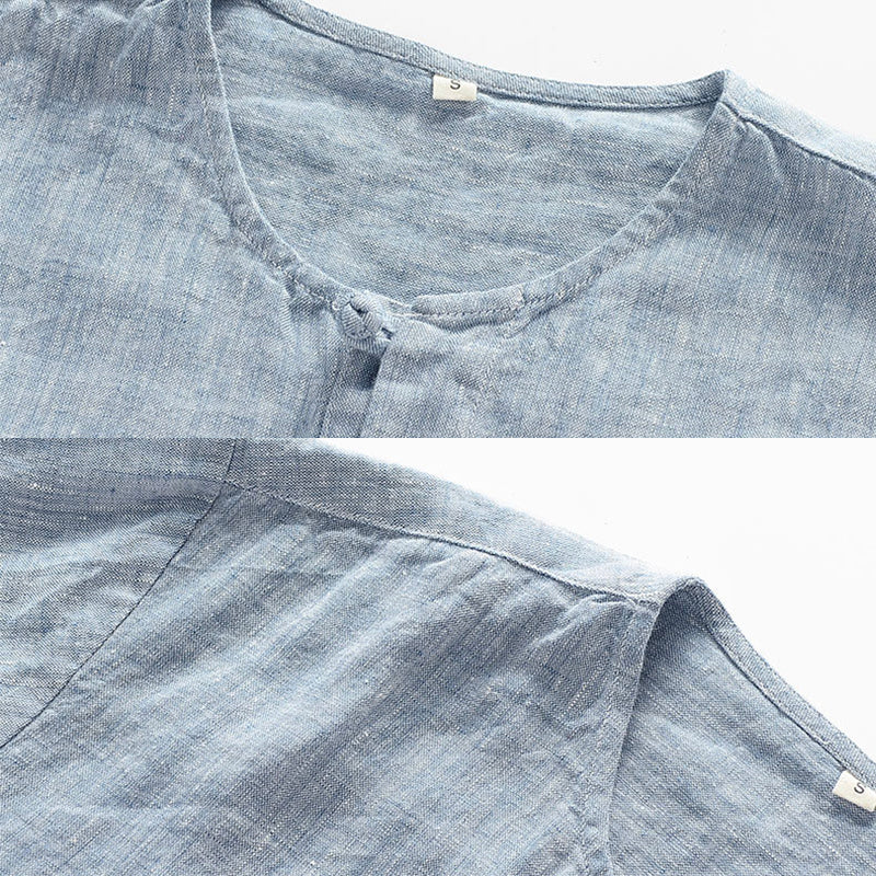 Kurzarmhemd aus 100 % Leinen mit Rundhalsausschnitt für Herren