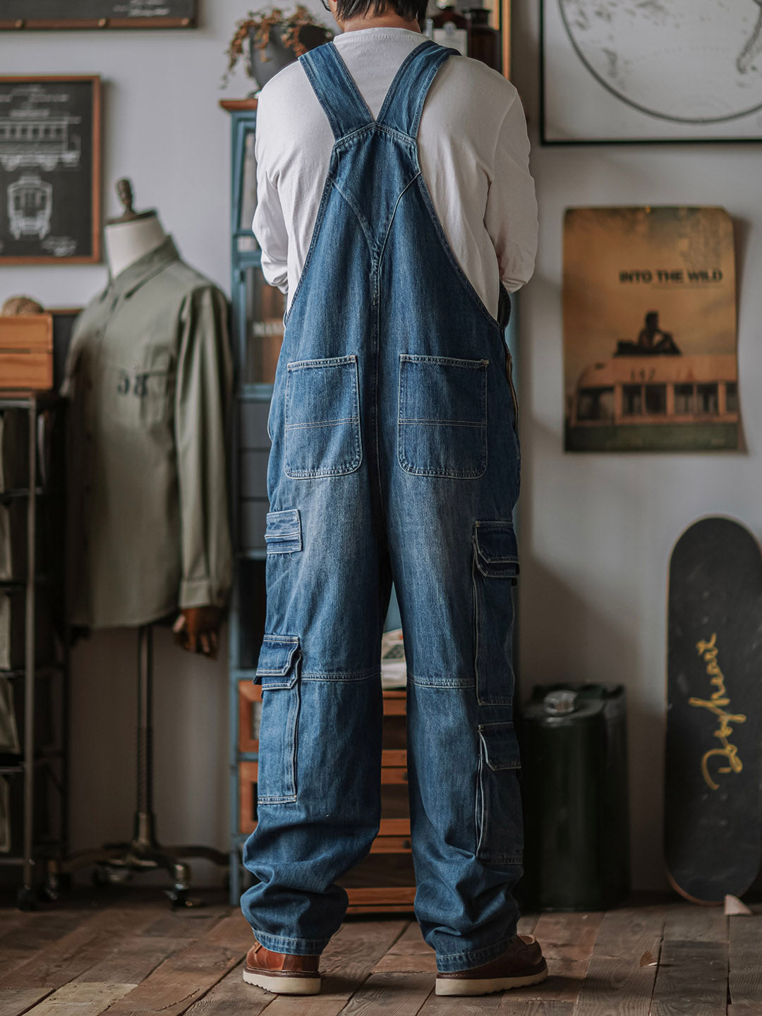 Peto vaquero con bolsillos cargo para hombre