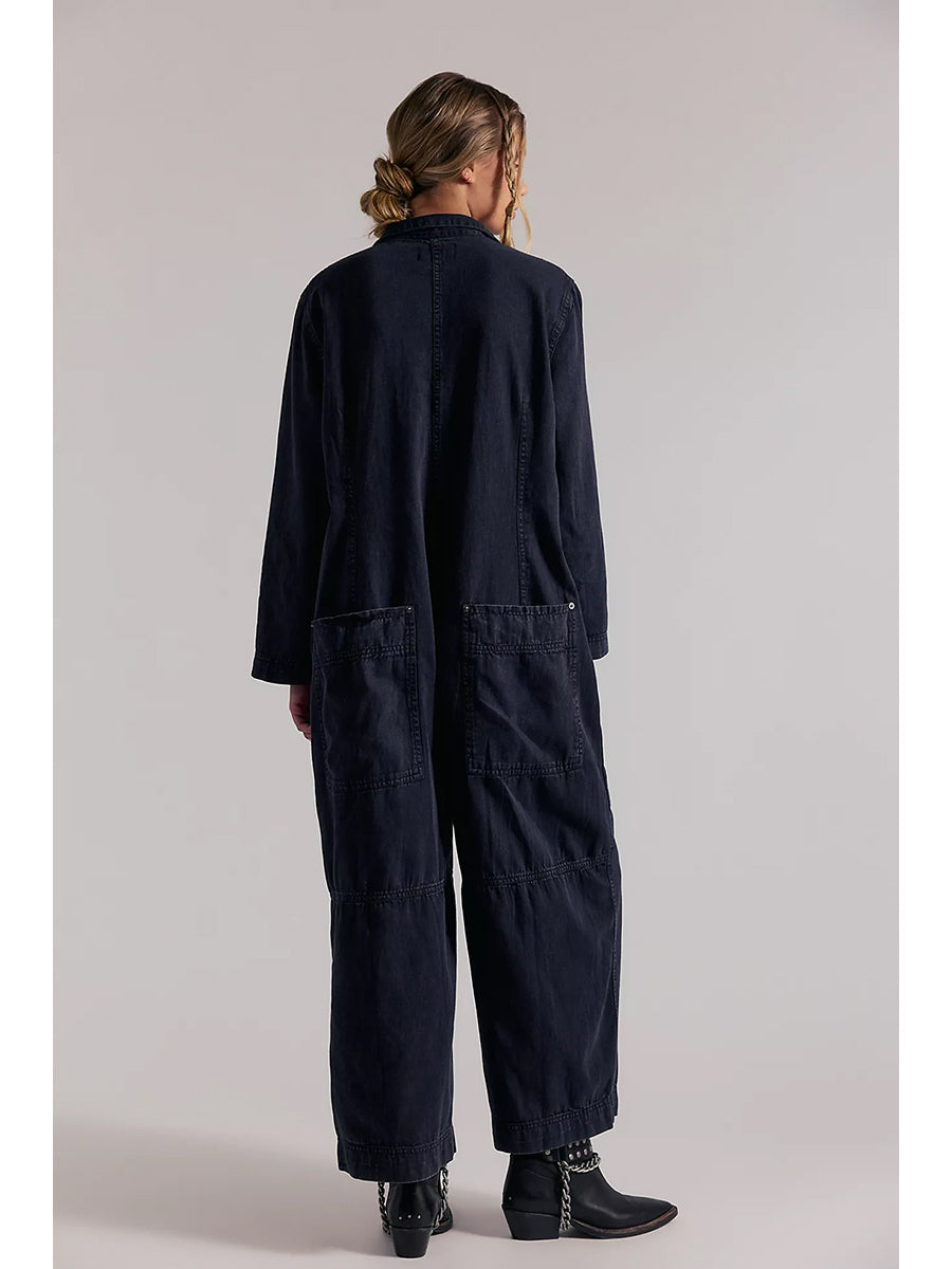 Damen-Jumpsuit aus Denim mit weitem Bein