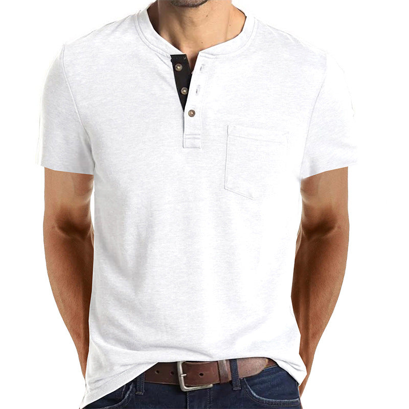 T-shirt Henley casual a maniche corte da uomo con taschino