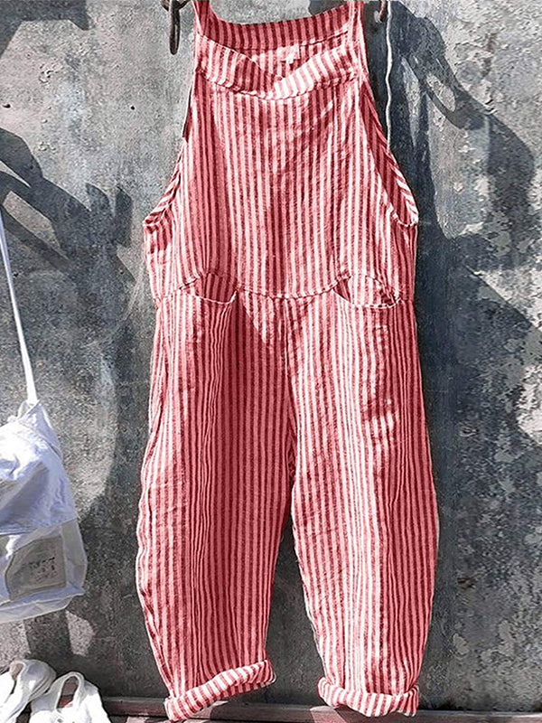 Gestreifter Damen-Jumpsuit aus Leinen und Baumwolle