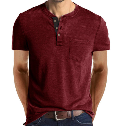 T-shirt Henley casual a maniche corte da uomo con taschino