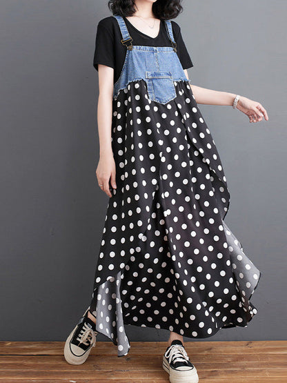 Latzkleid aus Denim mit Patchwork-Aquarellmuster