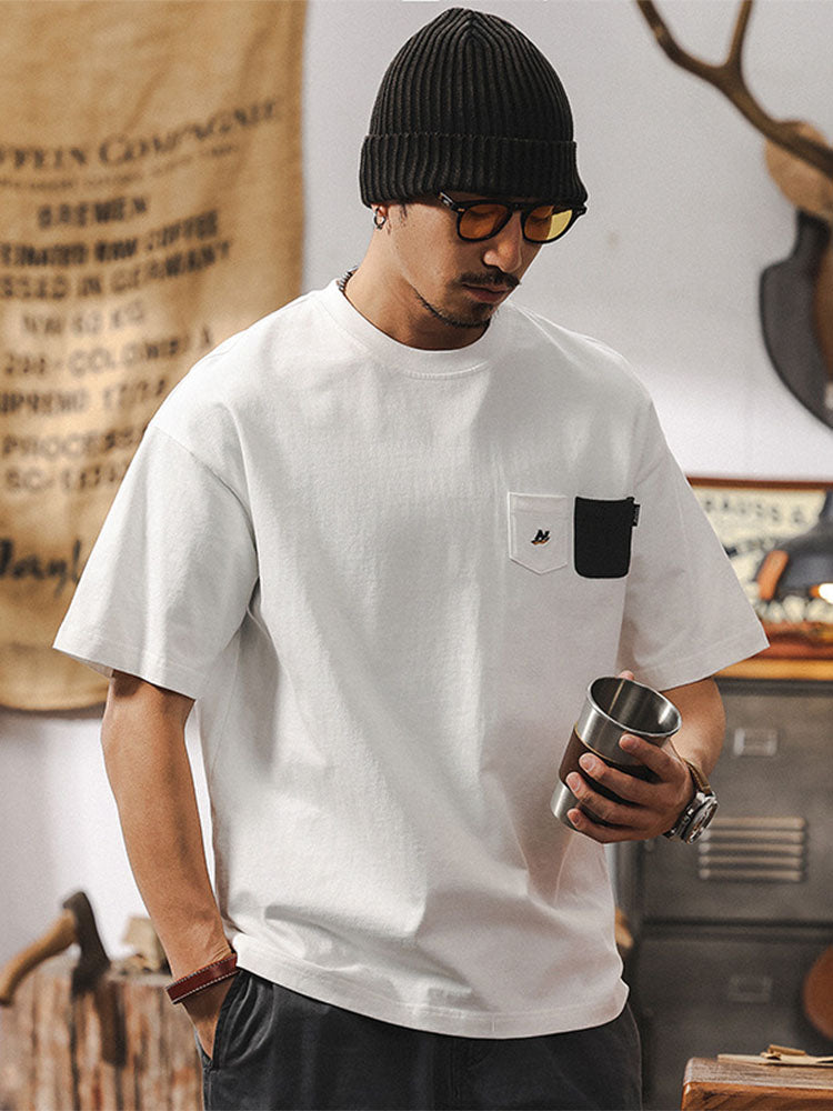 Herren-T-Shirt mit Kontrasttaschen und lockerer Passform, Kurzarm