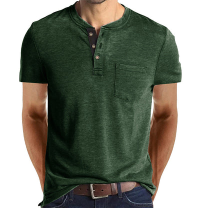 T-shirt Henley casual a maniche corte da uomo con taschino