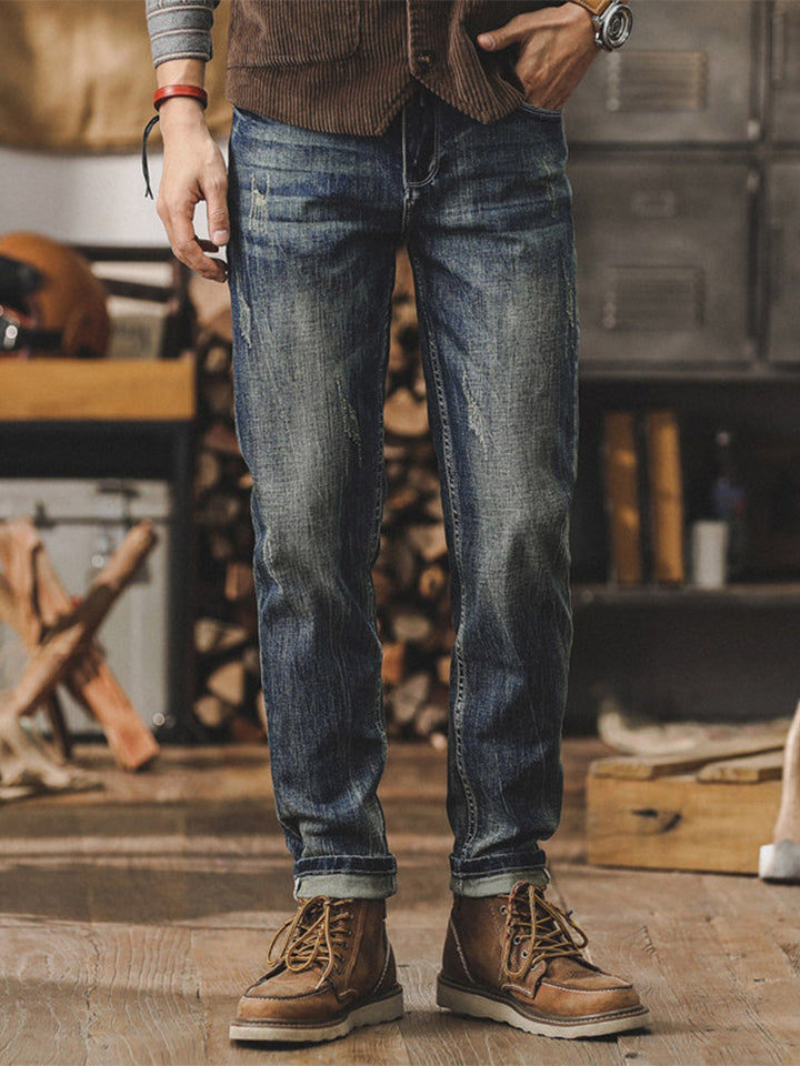 Herren Vintage Straight‑Fit Jeans mit Used‑Waschung