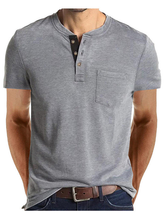 T-shirt Henley casual a maniche corte da uomo con taschino