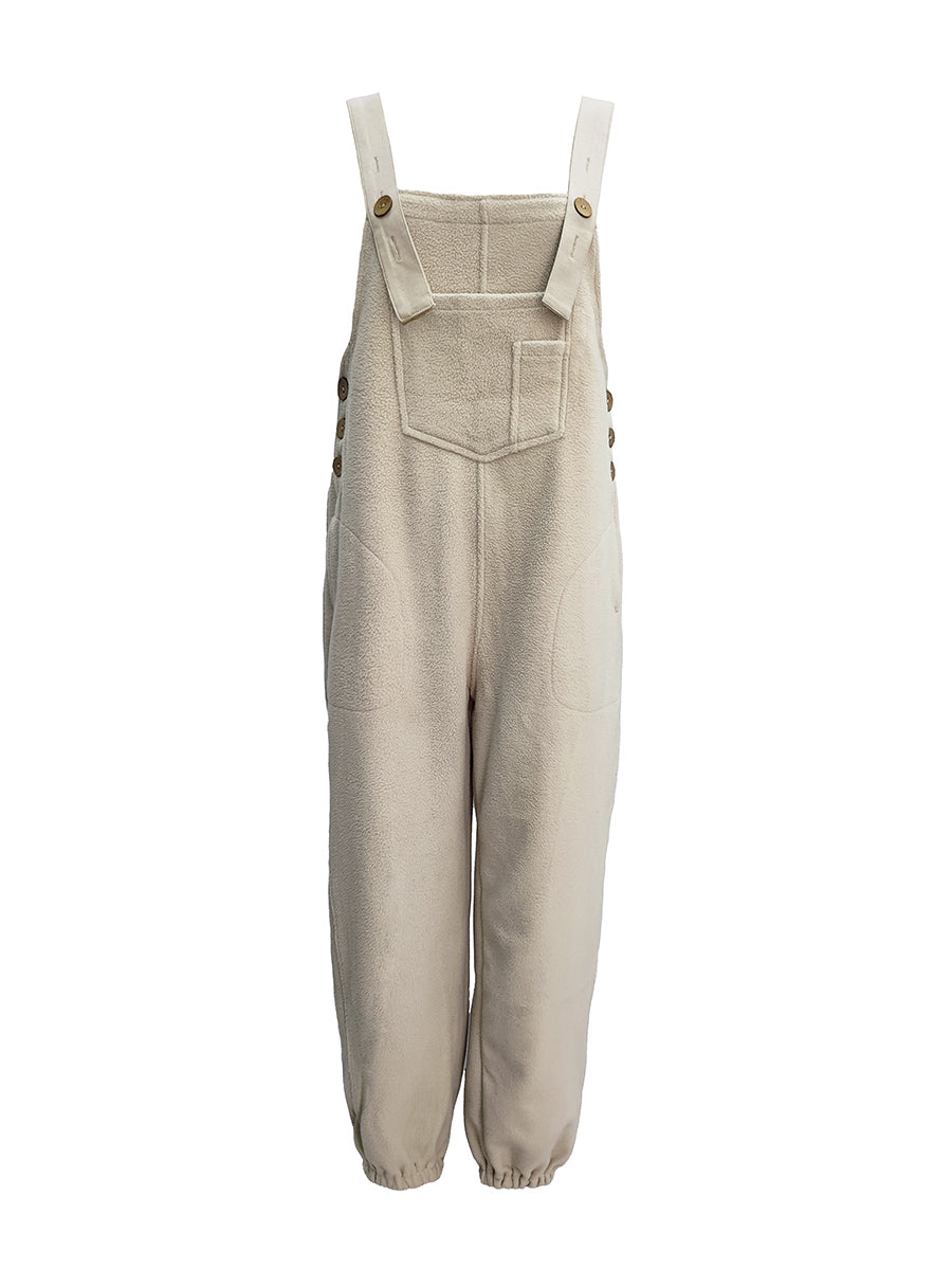 Women's Fleece Overalls with Coconut Shell Buttons