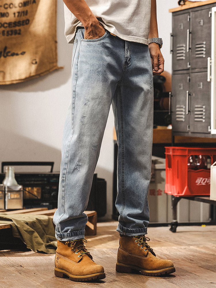 Jeans da uomo con lavaggio delicato e dettagli in stile vintage