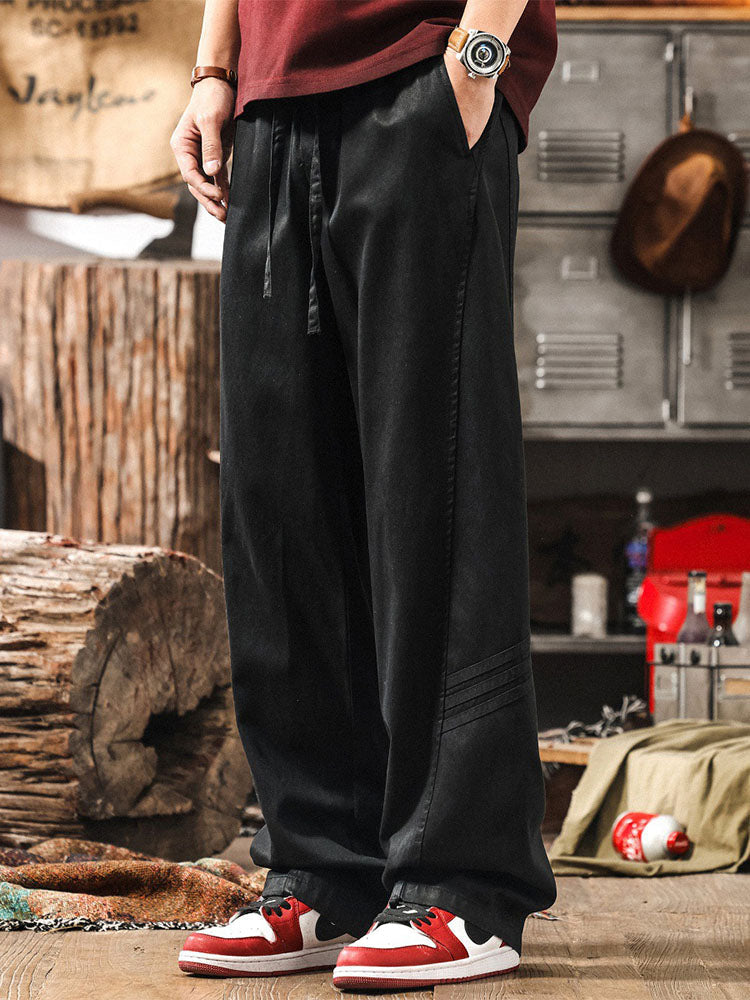 Lässige Herren-Freizeithose mit weitem Bein und Kordelzug aus Lyocell-Baumwoll-Mischgewebe