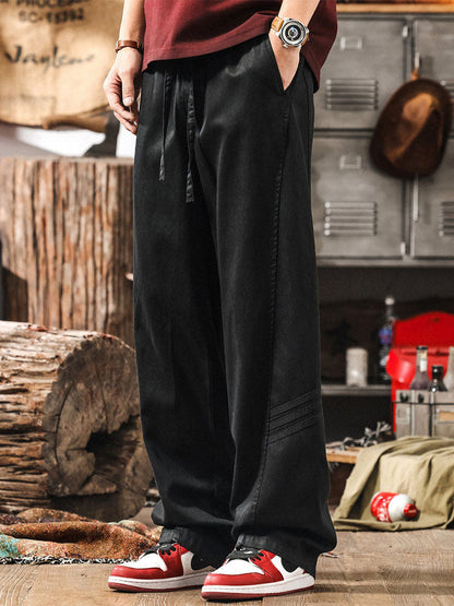 Lässige Herren-Freizeithose mit weitem Bein und Kordelzug aus Lyocell-Baumwoll-Mischgewebe
