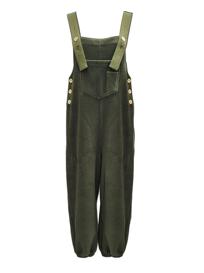 Women's Fleece Overalls with Coconut Shell Buttons