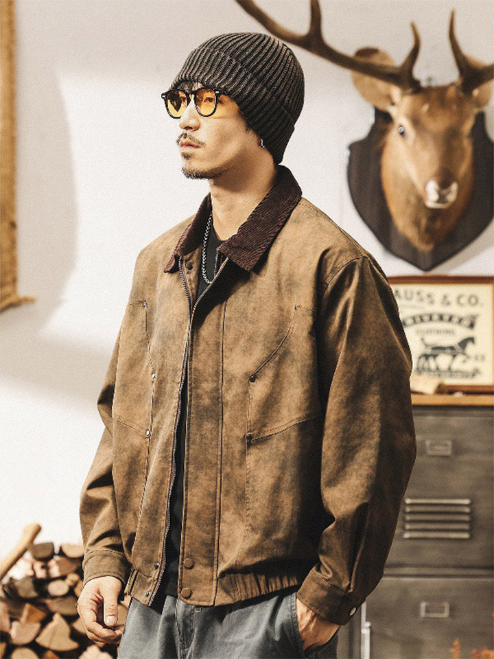 Herren Vintage‑Jacke mit Kragen aus Kord‑Stoff