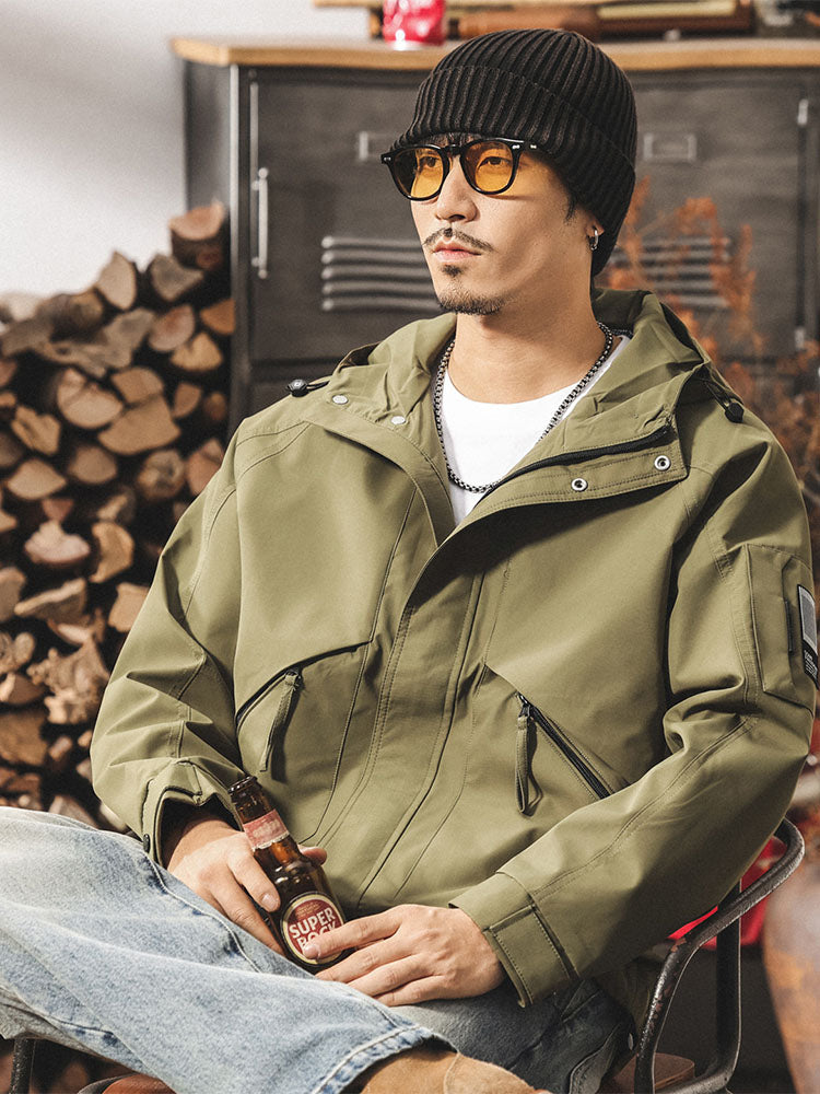 Winddichte Herren-Outdoor-Feldjacke aus Polyester mit Kapuze