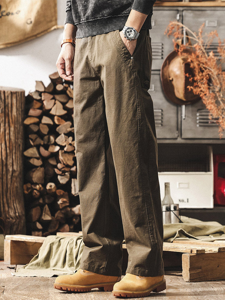 Pantalones de hombre de estilo retro, 100 % algodón y de pernera ancha