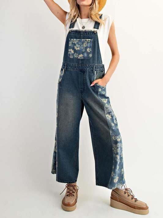 Salopette in denim con fiori
