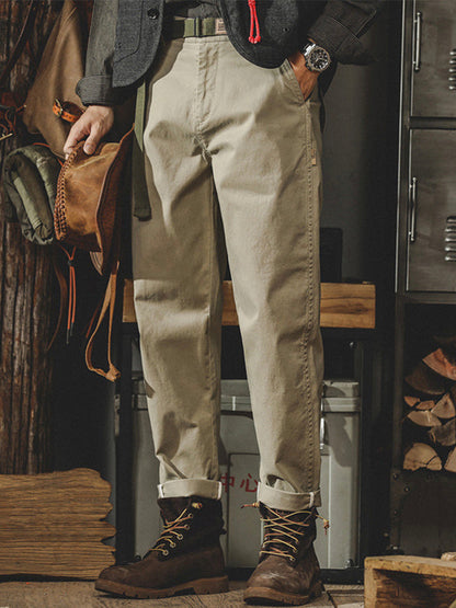 Men's Vintage-Inspired Washed Tapered Chino Pants