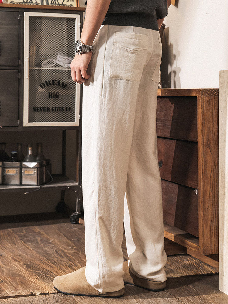 Lässige Herren-Freizeithose aus Lyocell-Leinen-Mischgewebe mit Bundfalten und geradem Bein