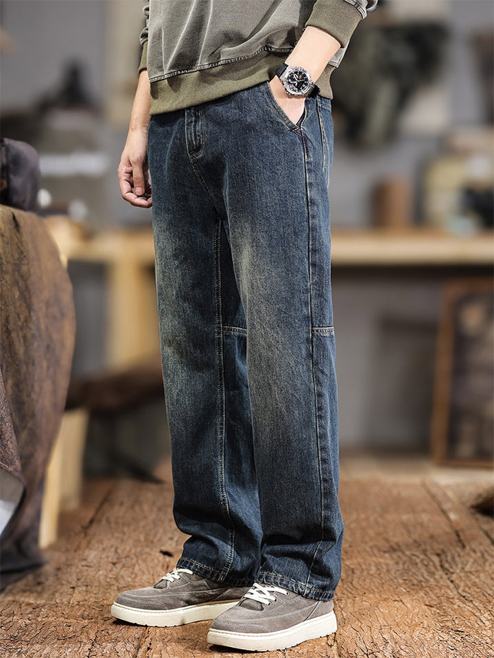 Jeans da uomo a gamba larga con lavaggio rétro