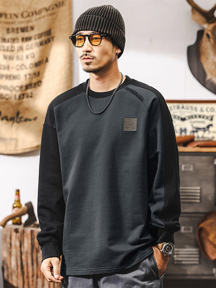 Men’s Crew-Neck Sweatshirt in 100% Cotton with a Color-Block Design