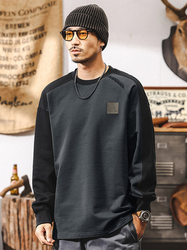 Men’s Crew-Neck Sweatshirt in 100% Cotton with a Color-Block Design