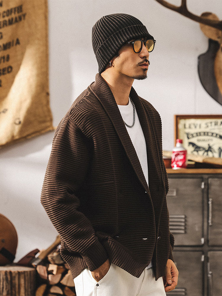 Oversize-Cardigan mit Schalkragen und Waffelstrick für Herren