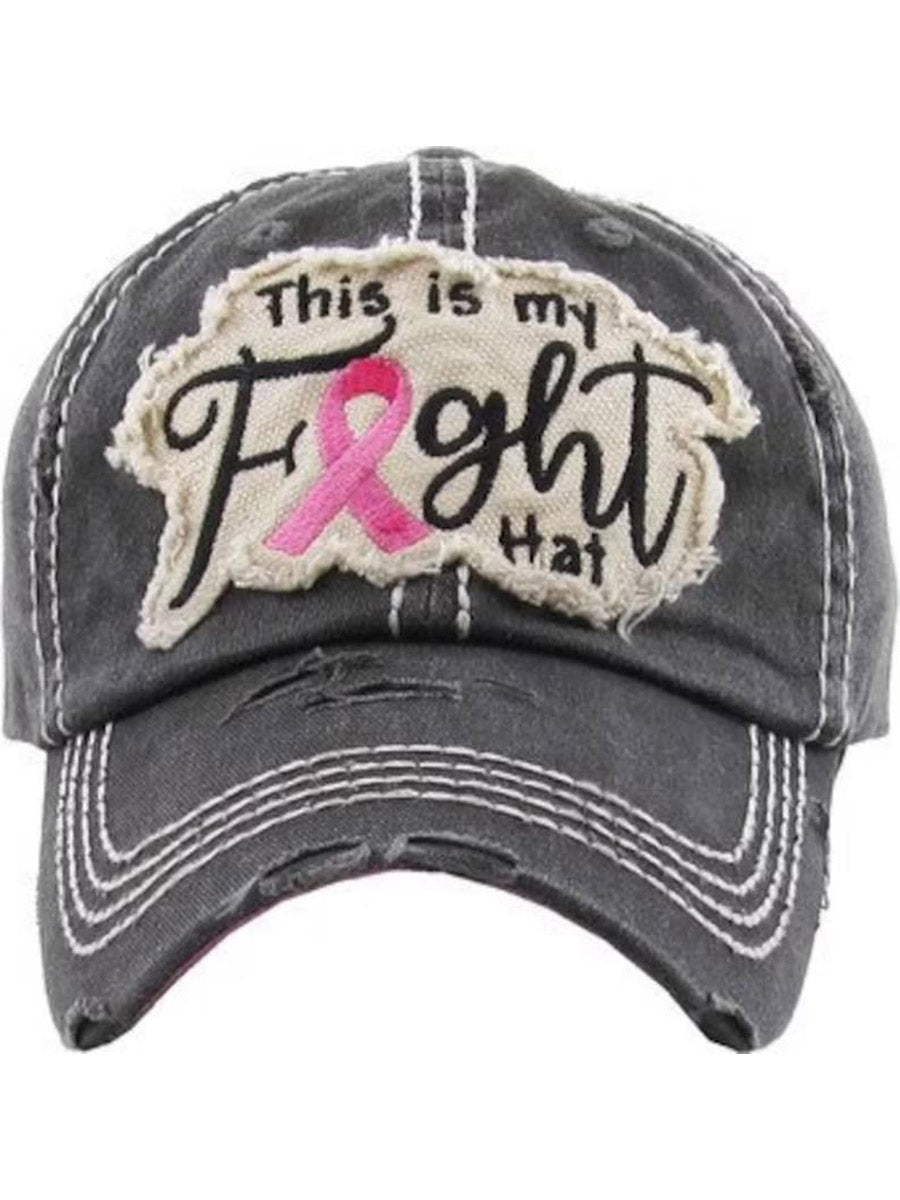 Dies ist die Baseballkappe „My Fight Hat“ mit aufgesticktem Distressed Pink Ribbon