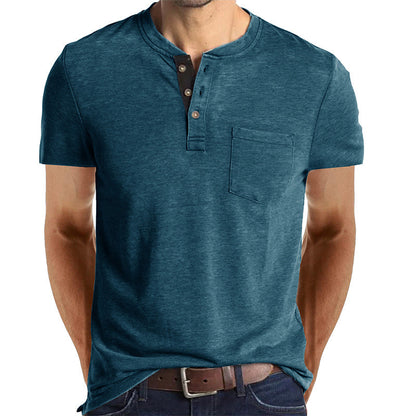 T-shirt Henley casual a maniche corte da uomo con taschino