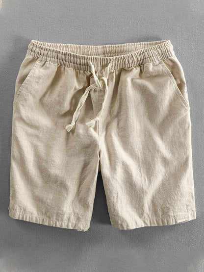 Men's Ramie Cotton Drawstring Casual Shorts