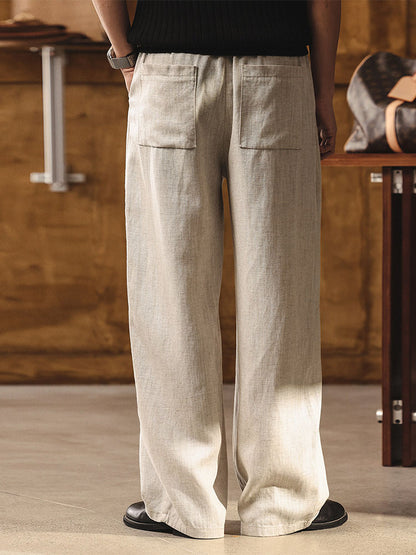 Herren Leinen Tencel Weite Hose Mit Kordelzug Freizeithose