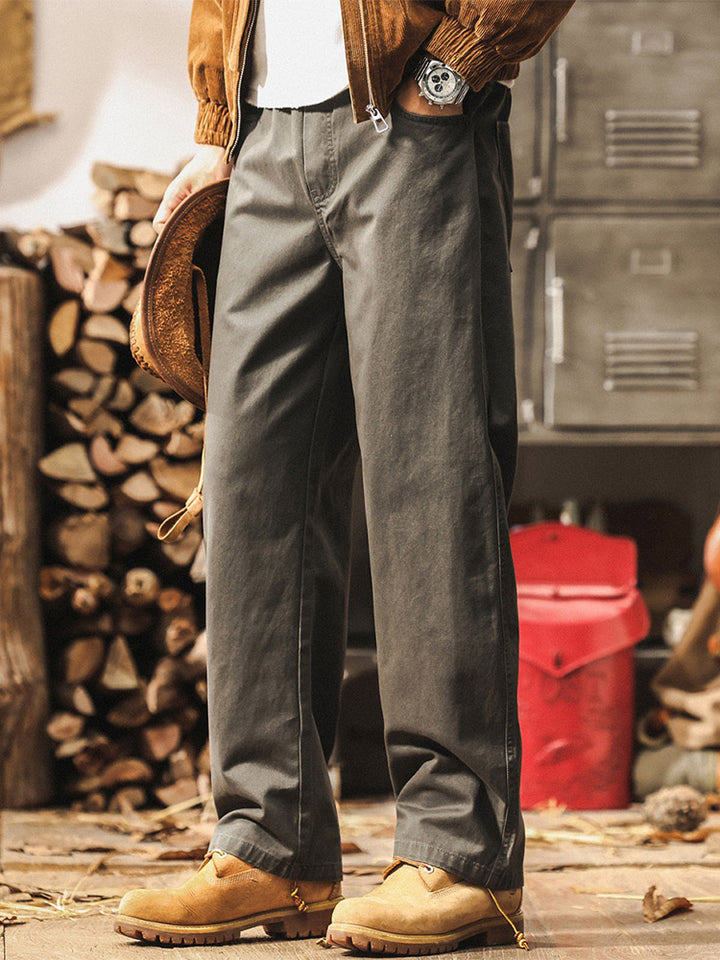 Men’s 100% Cotton Trousers with a Wide-Leg Fit and Vintage Wash